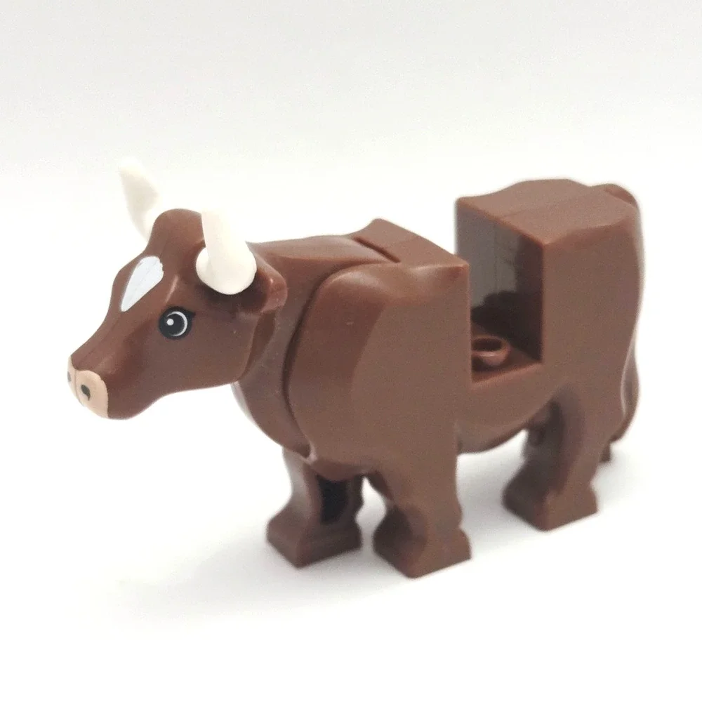 Lego Reddish Brown Cows w/ Short Horns Lot of 2 Cow Farm Barnyard Castle Animals